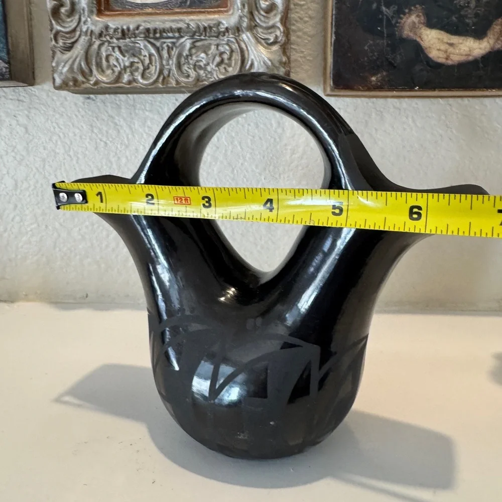 Santa Clara Pueblo Blackware Wedding‎ Vase by Birdell Bourdon
